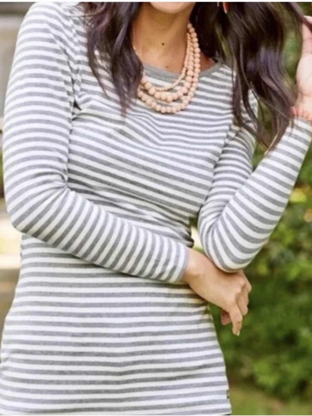 Matilda Jane Gray White Striped Boat Neck Top Women's Small 3/4 Sleeve Cotton
